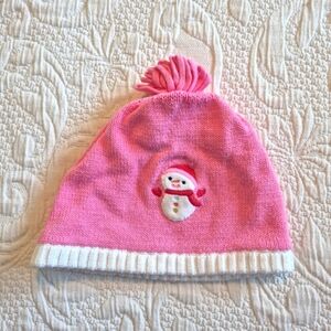 Gymboree girls size 2T-3T pink and white snowman hat Outlet Cozy Cutie VGUC